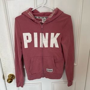 Gold foil PINK logo zip up hoodie